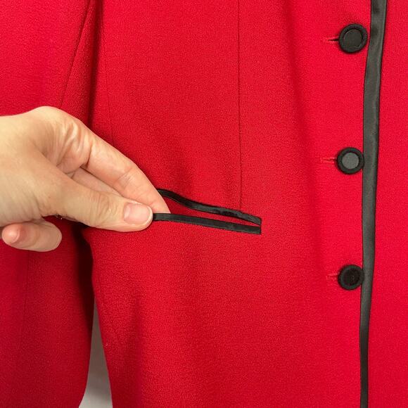 Preston & York | Vintage Red 100% Wool Black Trimmed Button Career Blazer - Picture 5 of 11